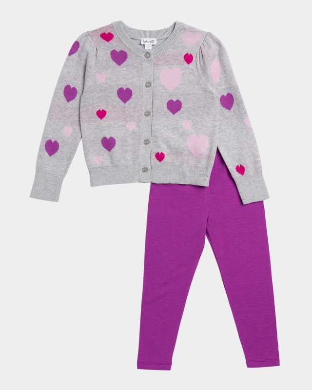 Girl's Tossed Heart Sweater & Leggings Set, Size 2-